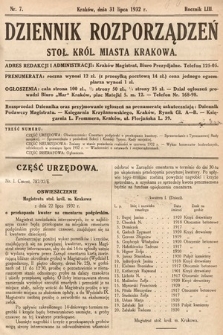 Dziennik Rozporządzeń Stoł. Król. Miasta Krakowa. 1932, nr 7