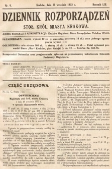 Dziennik Rozporządzeń Stoł. Król. Miasta Krakowa. 1932, nr 9