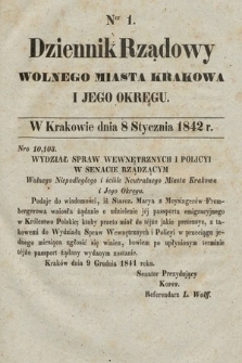 Dziennik Rządowy Wolnego Miasta Krakowa i Jego Okręgu. 1842, nr 1