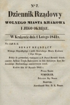 Dziennik Rządowy Wolnego Miasta Krakowa i Jego Okręgu. 1842, nr 7