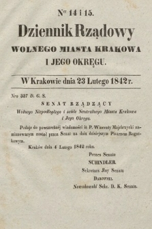 Dziennik Rządowy Wolnego Miasta Krakowa i Jego Okręgu. 1842, nr 14-15