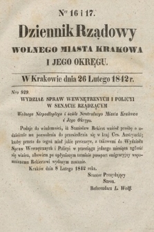 Dziennik Rządowy Wolnego Miasta Krakowa i Jego Okręgu. 1842, nr 16-17