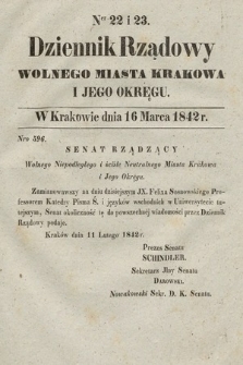 Dziennik Rządowy Wolnego Miasta Krakowa i Jego Okręgu. 1842, nr 22-23