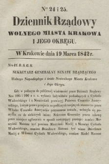 Dziennik Rządowy Wolnego Miasta Krakowa i Jego Okręgu. 1842, nr 24-25