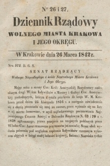 Dziennik Rządowy Wolnego Miasta Krakowa i Jego Okręgu. 1842, nr 26-27