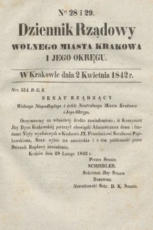 Dziennik Rządowy Wolnego Miasta Krakowa i Jego Okręgu. 1842, nr 28-29