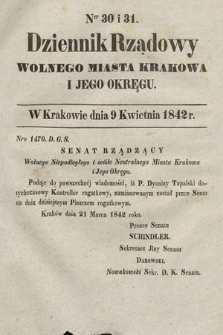 Dziennik Rządowy Wolnego Miasta Krakowa i Jego Okręgu. 1842, nr 30-31