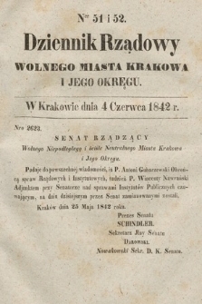 Dziennik Rządowy Wolnego Miasta Krakowa i Jego Okręgu. 1842, nr 51-52