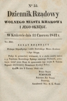 Dziennik Rządowy Wolnego Miasta Krakowa i Jego Okręgu. 1842, nr 55