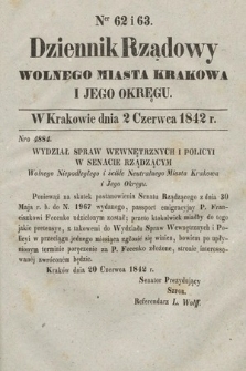 Dziennik Rządowy Wolnego Miasta Krakowa i Jego Okręgu. 1842, nr 62-63