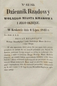 Dziennik Rządowy Wolnego Miasta Krakowa i Jego Okręgu. 1842, nr 64-65