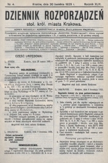 Dziennik Rozporządzeń Stoł. Król. Miasta Krakowa. 1925, nr 4