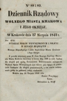 Dziennik Rządowy Wolnego Miasta Krakowa i Jego Okręgu. 1842, nr 88-89