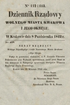Dziennik Rządowy Wolnego Miasta Krakowa i Jego Okręgu. 1842, nr 112-113