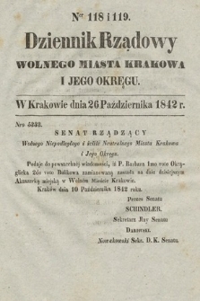 Dziennik Rządowy Wolnego Miasta Krakowa i Jego Okręgu. 1842, nr 118-119