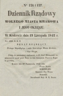 Dziennik Rządowy Wolnego Miasta Krakowa i Jego Okręgu. 1842, nr 126-127