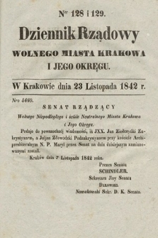 Dziennik Rządowy Wolnego Miasta Krakowa i Jego Okręgu. 1842, nr 128-129