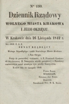 Dziennik Rządowy Wolnego Miasta Krakowa i Jego Okręgu. 1842, nr 130