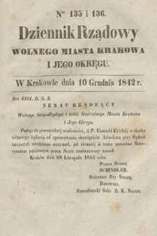 Dziennik Rządowy Wolnego Miasta Krakowa i Jego Okręgu. 1842, nr 135-136