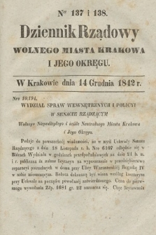 Dziennik Rządowy Wolnego Miasta Krakowa i Jego Okręgu. 1842, nr 137-138