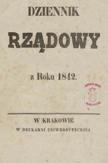 Dziennik Rządowy Wolnego Miasta Krakowa i Jego Okręgu. 1842, Regestr Dziennika