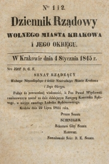 Dziennik Rządowy Wolnego Miasta Krakowa i Jego Okręgu. 1845, nr 1-2