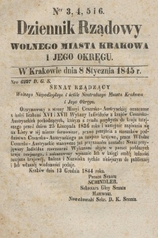 Dziennik Rządowy Wolnego Miasta Krakowa i Jego Okręgu. 1845, nr 3-6