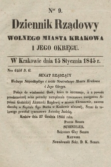 Dziennik Rządowy Wolnego Miasta Krakowa i Jego Okręgu. 1845, nr 9