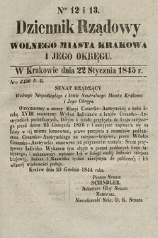 Dziennik Rządowy Wolnego Miasta Krakowa i Jego Okręgu. 1845, nr 12-13