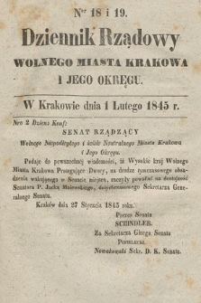 Dziennik Rządowy Wolnego Miasta Krakowa i Jego Okręgu. 1845, nr 18-19