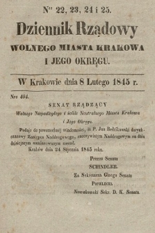Dziennik Rządowy Wolnego Miasta Krakowa i Jego Okręgu. 1845, nr 22-25