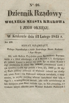 Dziennik Rządowy Wolnego Miasta Krakowa i Jego Okręgu. 1845, nr 26