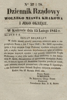 Dziennik Rządowy Wolnego Miasta Krakowa i Jego Okręgu. 1845, nr 27-28