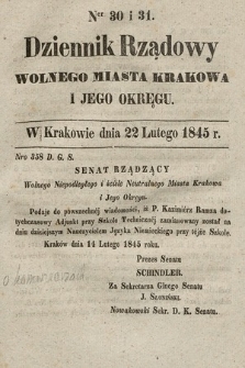 Dziennik Rządowy Wolnego Miasta Krakowa i Jego Okręgu. 1845, nr 30-31