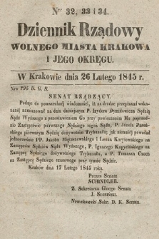 Dziennik Rządowy Wolnego Miasta Krakowa i Jego Okręgu. 1845, nr 32-34