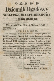 Dziennik Rządowy Wolnego Miasta Krakowa i Jego Okręgu. 1845, nr 37-40