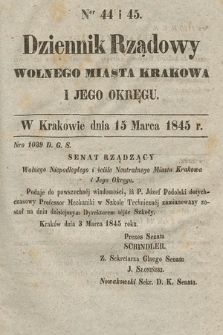 Dziennik Rządowy Wolnego Miasta Krakowa i Jego Okręgu. 1845, nr 44-45