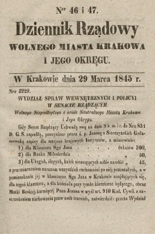 Dziennik Rządowy Wolnego Miasta Krakowa i Jego Okręgu. 1845, nr 46-47