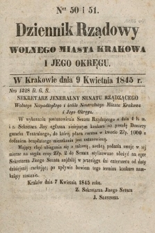 Dziennik Rządowy Wolnego Miasta Krakowa i Jego Okręgu. 1845, nr 50-51