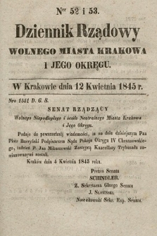 Dziennik Rządowy Wolnego Miasta Krakowa i Jego Okręgu. 1845, nr 52-53