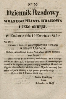 Dziennik Rządowy Wolnego Miasta Krakowa i Jego Okręgu. 1845, nr 55