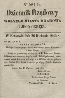 Dziennik Rządowy Wolnego Miasta Krakowa i Jego Okręgu. 1845, nr 58-59