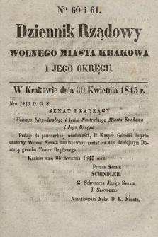 Dziennik Rządowy Wolnego Miasta Krakowa i Jego Okręgu. 1845, nr 60-61