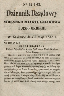 Dziennik Rządowy Wolnego Miasta Krakowa i Jego Okręgu. 1845, nr 62-63