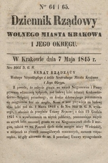 Dziennik Rządowy Wolnego Miasta Krakowa i Jego Okręgu. 1845, nr 64-65