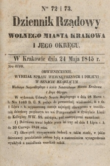 Dziennik Rządowy Wolnego Miasta Krakowa i Jego Okręgu. 1845, nr 72-73