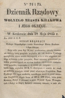 Dziennik Rządowy Wolnego Miasta Krakowa i Jego Okręgu. 1845, nr 74-75