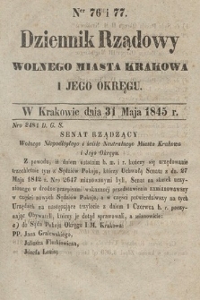Dziennik Rządowy Wolnego Miasta Krakowa i Jego Okręgu. 1845, nr 76-77