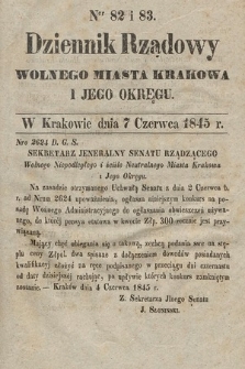 Dziennik Rządowy Wolnego Miasta Krakowa i Jego Okręgu. 1845, nr 82-83