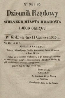 Dziennik Rządowy Wolnego Miasta Krakowa i Jego Okręgu. 1845, nr 84-85